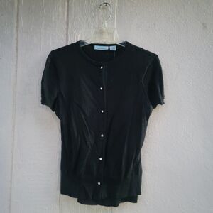 Gene Meyer cashmere Short Sleeve blk cardigan shell tank twin set sz L soft cozy